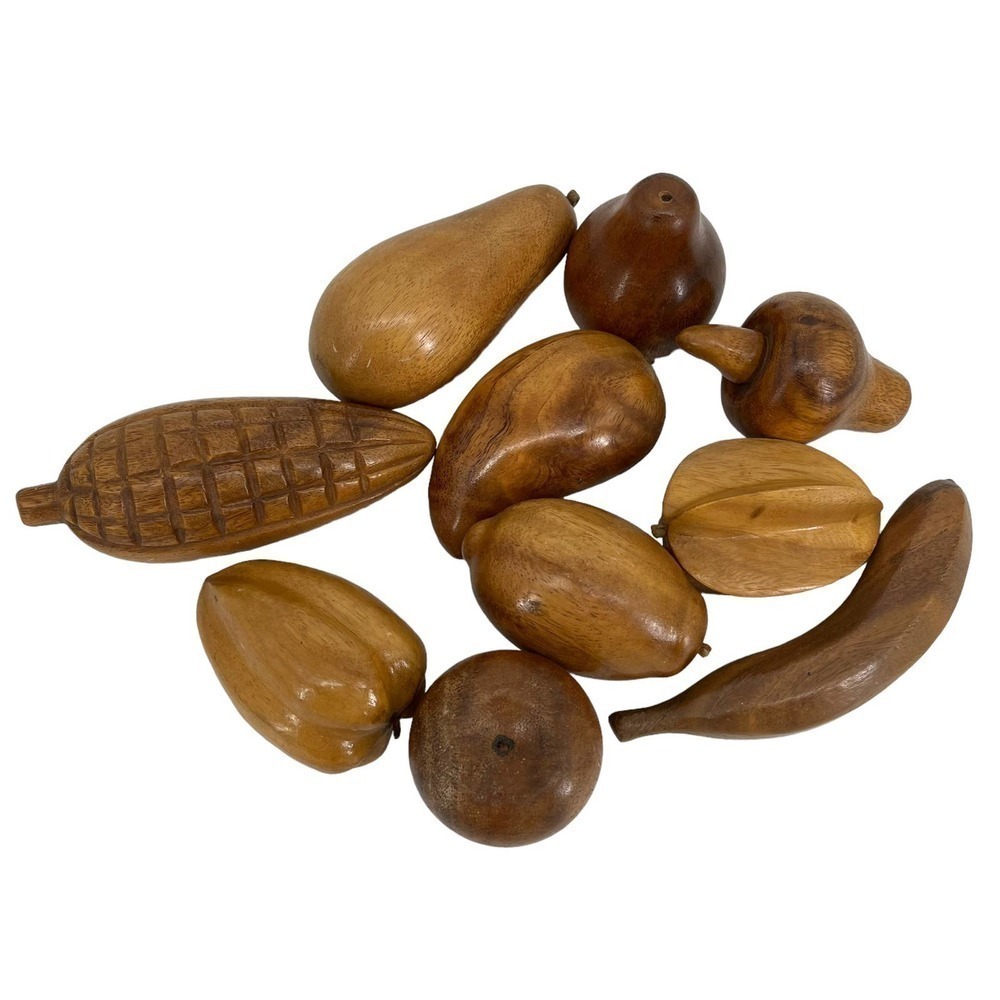 Vintage MCM Wooden Carved Fruits Vegetables‎ Set of 10